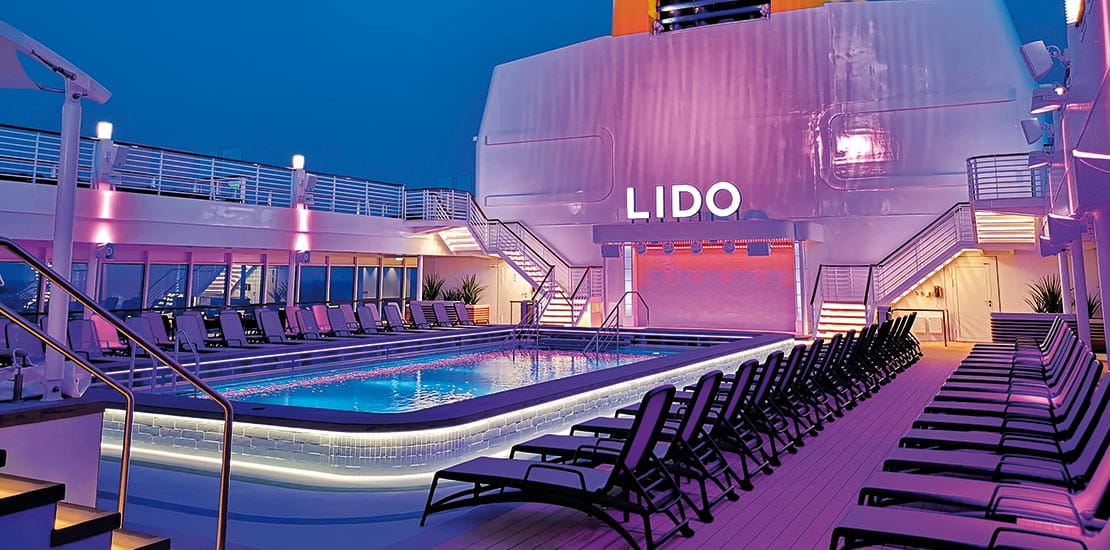 The Lido looks stunning lit up with purple lights at night
